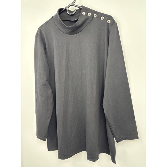Susan Graver Everyday Mock Neck Button Shoulder Long Sleeve Stretch Top Black 2X - Picture 3 of 6